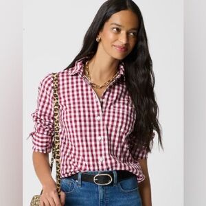 J. Crew Red and White Gingham Button Down Shirt